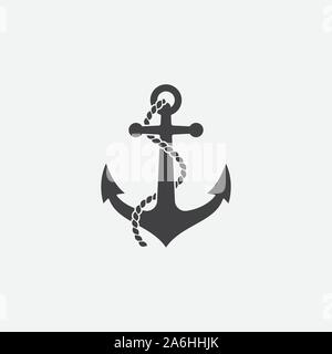 Ancoraggio e corda vettore icona logo, Nautico Marittimo, oceano mare imbarcazione simbolo illustrazione, ancoraggio icona Vettore, pirata nautico imbarcazione marittima, icona di ancoraggio, semplice icona vettore Illustrazione Vettoriale