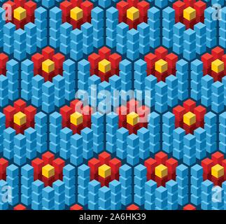 Modello senza cuciture con cubetti di geometrica rivestito di piastrelle colorate ornamento Illustrazione Vettoriale