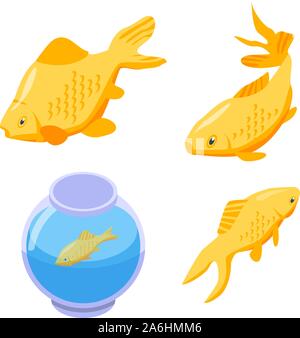 Goldfish set di icone, stile isometrico Illustrazione Vettoriale