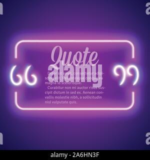 Neon retrò incandescente virgolette telaio Illustrazione Vettoriale