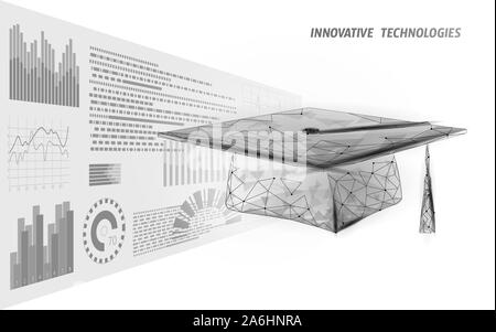 Concetto di programma di certificazione e-learning a distanza. Modello banner crescita grafico HUD con tappo graduato in poli 3D basso. Formazione su Internet Illustrazione Vettoriale