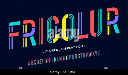 Font Stencil. Colorato alfabeto condensato e font di linea Illustrazione Vettoriale
