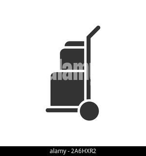 Carrello di carico icona in stile appartamento. Nella casella Consegna illustrazione vettoriale bianco su sfondo isolato. Scatola di spedizione il concetto di business. Illustrazione Vettoriale