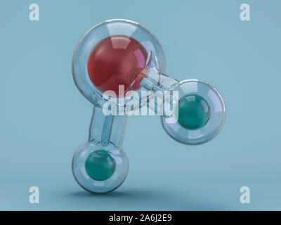 Molecola di acqua. Ecologia e biologia e biochimica del concetto. Il rendering 3D Foto Stock