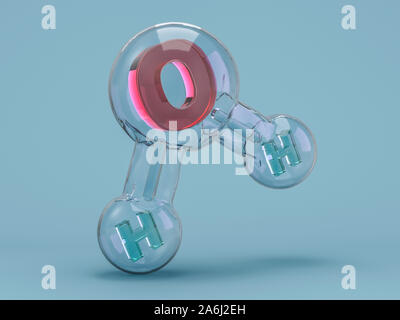 Molecola di acqua. Ecologia e biologia e biochimica del concetto. Il rendering 3D Foto Stock