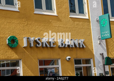 Jyske Bank è visto in Skagen, Danimarca il 28 luglio 2019 Skagen Danimarca è la città più settentrionale, sulla costa orientale di Skagen Odde penisola nel lontano nord dello Jutland. © Michal Fludra / Alamy Live News Foto Stock