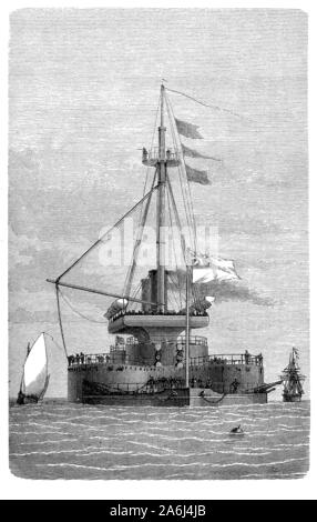 HMS Thunderer inglese torretta corazzata nave da guerra lanciata nel 1872 con due motori a vapore e due eliche e un basso castello di prua che limitano la sua velocità Foto Stock