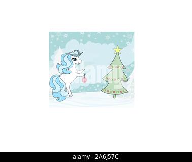 Carino unicorn decora l'albero di Natale Illustrazione Vettoriale