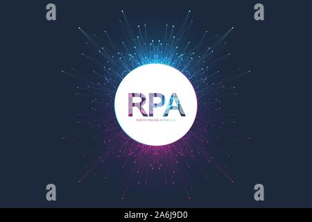 RPA processo robotizzato automatizzazione. Banner futuristico concetto di modello RPA. Innovazione tecnologica. Intelligenza artificiale. RPA illustrazione vettoriale Illustrazione Vettoriale