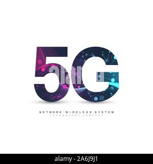 5G di rete sistemi wireless e internet illustrazione vettoriale. Rete di comunicazione. Il concetto di Business banner. Intelligenza artificiale e macchina Illustrazione Vettoriale