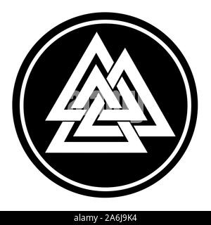 Valknut simbolo in un cerchio nero Foto Stock