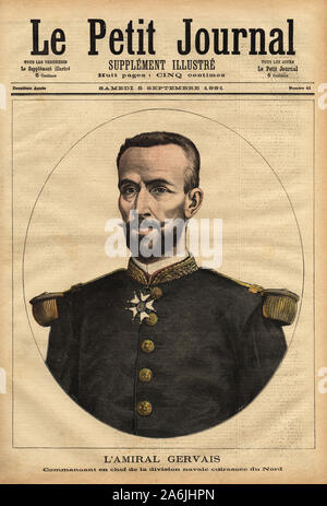Portrait de l' amiral Gervais (1837-1921), commandant en chef de la divisione navale cuirassee du nord. Il rotocalco in "Le Petit Journal' 5/09/1891. Legge Foto Stock