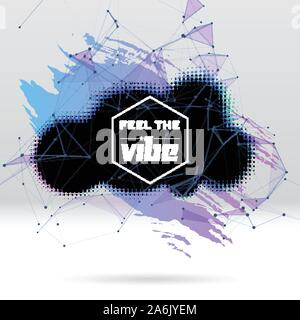 Sfondo con pennello, Blot, griglia triangolare ed etichetta Illustrazione Vettoriale