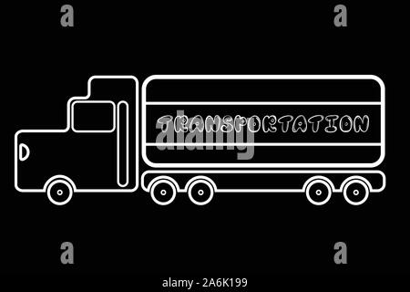 Silhouette camion che trasportano carichi su sfondo nero Illustrazione Vettoriale