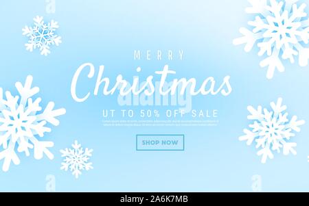 Natale e Anno Nuovo sfondo con inverno volumetrico di fiocchi di neve su sfondo blu. Merry Christmas card. Illustrazione Vettoriale Illustrazione Vettoriale