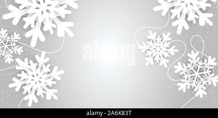 Natale e Anno Nuovo sfondo con inverno volumetrico di fiocchi di neve su sfondo blu. Merry Christmas card. Illustrazione Vettoriale Illustrazione Vettoriale