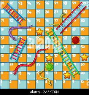 Tavolo modello di disegno con serpenti e illustrazione della scaletta Illustrazione Vettoriale