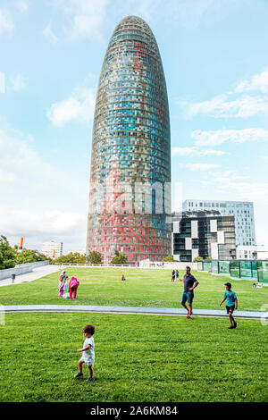 Barcellona Spagna,Catalogna Catalunya,Poblenou,Torre Glories,Agbar Tower,grattacielo,architetto Jean Nouvel,architettura high-tech,Structural Expressionis Foto Stock