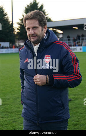 Borehamwood, Regno Unito. 27 ott 2019. Joe Montemurro Manager dell'Arsenal durante la Barclay FA WSL partita di calcio tra Arsenal vs Manchester City a Prato Park il 27 ottobre 2019 a Borehamwood, Inghilterra (foto di Daniela Porcelli/SPP) Credito: SPP Sport Stampa foto. /Alamy Live News Foto Stock