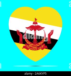 Brunei bandiera in forma di cuore illustrazione vettoriale EPS 10. Illustrazione Vettoriale