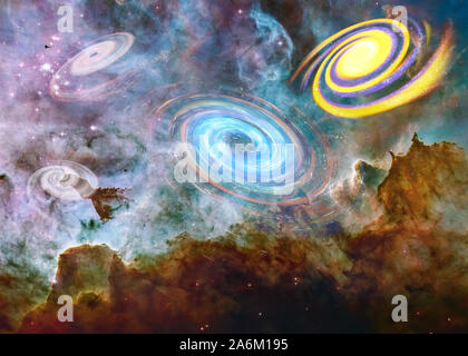 Da qualche parte in estrema dello spazio profondo. Carina Nebula star nascita con lontano galassie e buchi neri. Gli elementi di questa immagine sono state arredate dalla NASA. Foto Stock