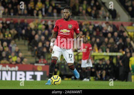 Norwich, Regno Unito. 26 ott 2019. Fred del Manchester United durante il match di Premier League tra Norwich City e il Manchester United a Carrow Road il 27 ottobre 2019 a Norwich in Inghilterra. (Foto di Matt Bradshaw/phcimages.com) Credit: Immagini di PHC/Alamy Live News Foto Stock