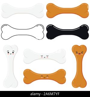Design piatto delle ossa di cane icon set isolato su sfondo bianco. Illustrazione Vettoriale