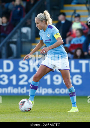 Borehamwood, Regno Unito. 27 ott 2019. BOREHAMWOOD, Inghilterra - 27 ottobre: Steph Houghton del Manchester City WFC durante la Barclays donna Super League match tra Arsenal donne e Manchester City le donne a Prato Park Stadium il 27 ottobre 2019 a Borehamwood, Inghilterra Credit: Azione Foto Sport/Alamy Live News Foto Stock