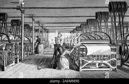 Il XIX secolo power telaio è un telaio meccanizzato, e uno dei principali sviluppi nell'industrializzazione di tessitura durante la prima rivoluzione industriale. Il primo telaio di potenza è stato progettato nel 1784 da Edmund Cartwright e costruito una prima volta nel 1785. Esso è stato raffinato per i prossimi 47 anni fino a quando un design by Kenworthy e Bullough realizzato il funzionamento completamente automatico. Dal 1850 ci sono stati 260.000 telai di potenza nel funzionamento in Inghilterra. Cinquant'anni più tardi venne Northrop telaio che rifornite la navetta quando era vuoto. Sostituire il telaio del Lancashire. Foto Stock