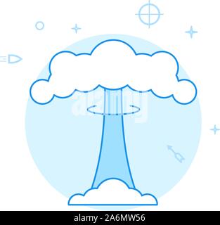 Esplosione nucleare, fungo cloud icona vettore. Figura piana. Riempite lo stile della linea. Blue design monocromatico. Corsa modificabile. Regolare il peso della linea. Illustrazione Vettoriale