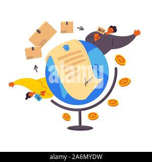 Blockchain contratto tra la gente in giro per il mondo Illustrazione Vettoriale