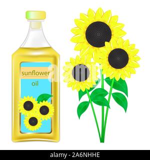 Bottiglia di olio di semi di girasole illustrazione vettoriale Illustrazione Vettoriale