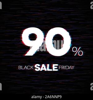 Venerdì nero vendita badge con effetto di glitch Illustrazione Vettoriale