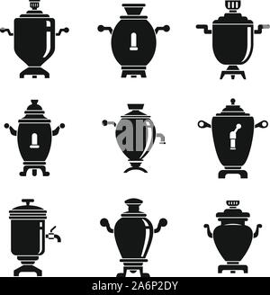 Samovar set di icone. Semplice insieme di samovar icone vettoriali per il web design su sfondo bianco Illustrazione Vettoriale