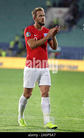 Sofia, Bulgaria - 14 Ottobre 2019: Harry Kane celebra il punteggio Inghilterra del sesto obiettivo contro la Bulgaria durante la Bulgaria vs Inghilterra match parte del 2020 e Foto Stock