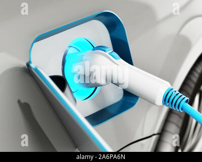 Ibrido Plug-in o auto elettrica di essere ricaricato. 3D'illustrazione. Foto Stock