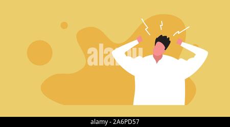 Collera furiosa uomo urlando fat frustrato ha sottolineato guy rage urlare contro il concetto di stress schizzo ritratto orizzontale illustrazione vettoriale Illustrazione Vettoriale