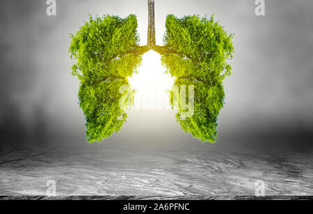 Polmone verde a forma di albero di immagini, concetti medici, autopsia, visualizzazione 3D e animali come un elemento Foto Stock