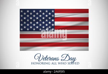Veterani Day celebrazione illustrazione. Noi bandiera su sfondo HD banner. Ricordare e onorare. Illustrazione Vettoriale