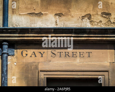 Gay-strada segno, bagno, Somerset, Regno Unito. Foto Stock