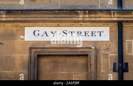 Gay-strada segno, bagno, Somerset, Regno Unito. Foto Stock