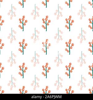 Abstract holly bacche di Natale vettore seamless pattern. Stilizzata Rowan berry rami sullo sfondo di ripetizione. Sfondo vettoriale per vacanze di Natale Illustrazione Vettoriale