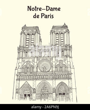 Notre Dame de Paris cathedral in Francia. Disegnata a mano illustrazione Foto Stock