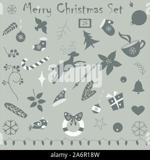 Buon Natale raccolta di vari elementi per la creazione di schemi semplici, tessile, ecc. Illustrazione Vettoriale Illustrazione Vettoriale