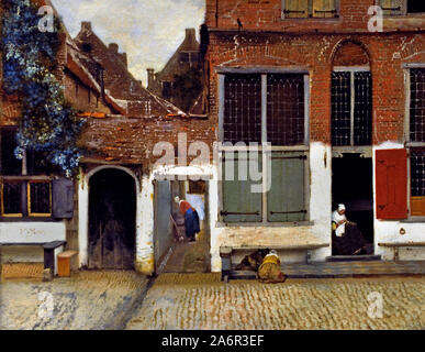 Vista delle case a Delft (la piccola strada) Johannes Vermeer o Jan Vermeer 1632 - 1675 olandese i Paesi Bassi (pittore olandese nel periodo dell'oro, uno dei più grandi pittori, 17th ° secolo. senza tempo, momenti assennati, rimane enigmatica, inimitabile combinazione di colori e contenuto luminoso sconcertante) Foto Stock