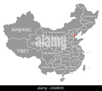 Tianjin evidenziata in rosso nella mappa della Cina Foto Stock