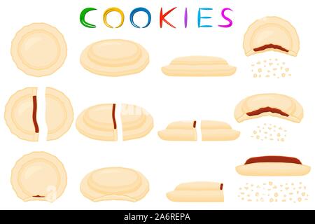 Illustrazione sul tema grande impostare diversi biscotto, kit di pasta colorata cookie. Cookie costituito da collezionismo naturale cibi gustosi biscotti, pasta acces Illustrazione Vettoriale