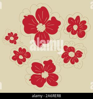 Semplice disegnati a mano fiori ornamento, vintage background. Illustrazione Vettoriale