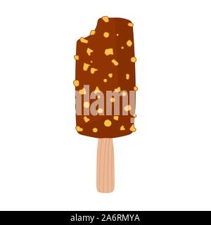 Ghiaccioli gelati alimentari estate vettore icona piatta. Dolce freddo dessert congelato. Stick per lecca-lecca di cioccolato latte cartoon candy vaniglia Illustrazione Vettoriale