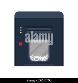 Trinciatrice macchina per carta vettore documento piatto distruggere. Informazioni commerciali riservate office segreto. La documentazione garbage file di attrezzature Illustrazione Vettoriale